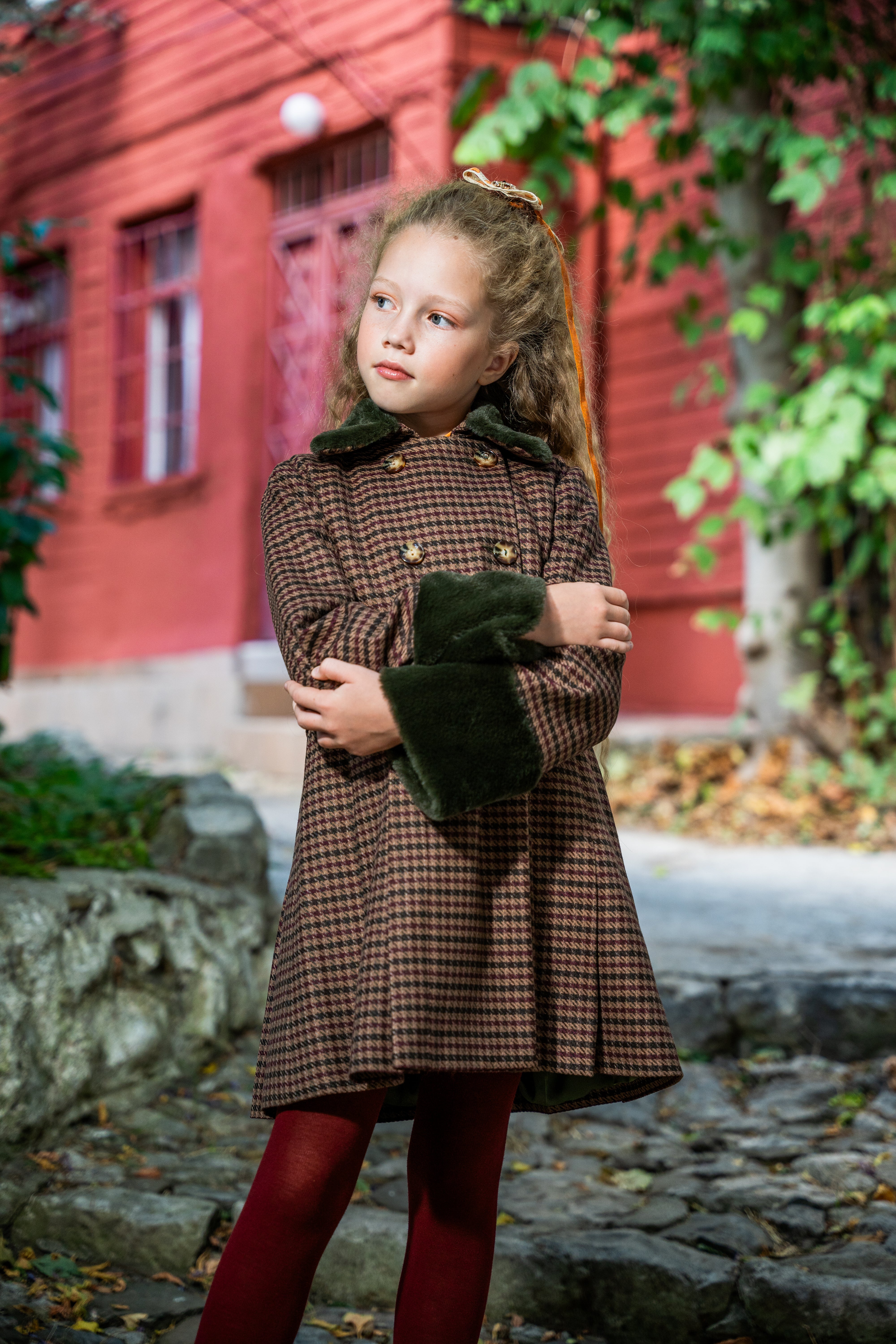 Houndstooth Coat with Fur Detail