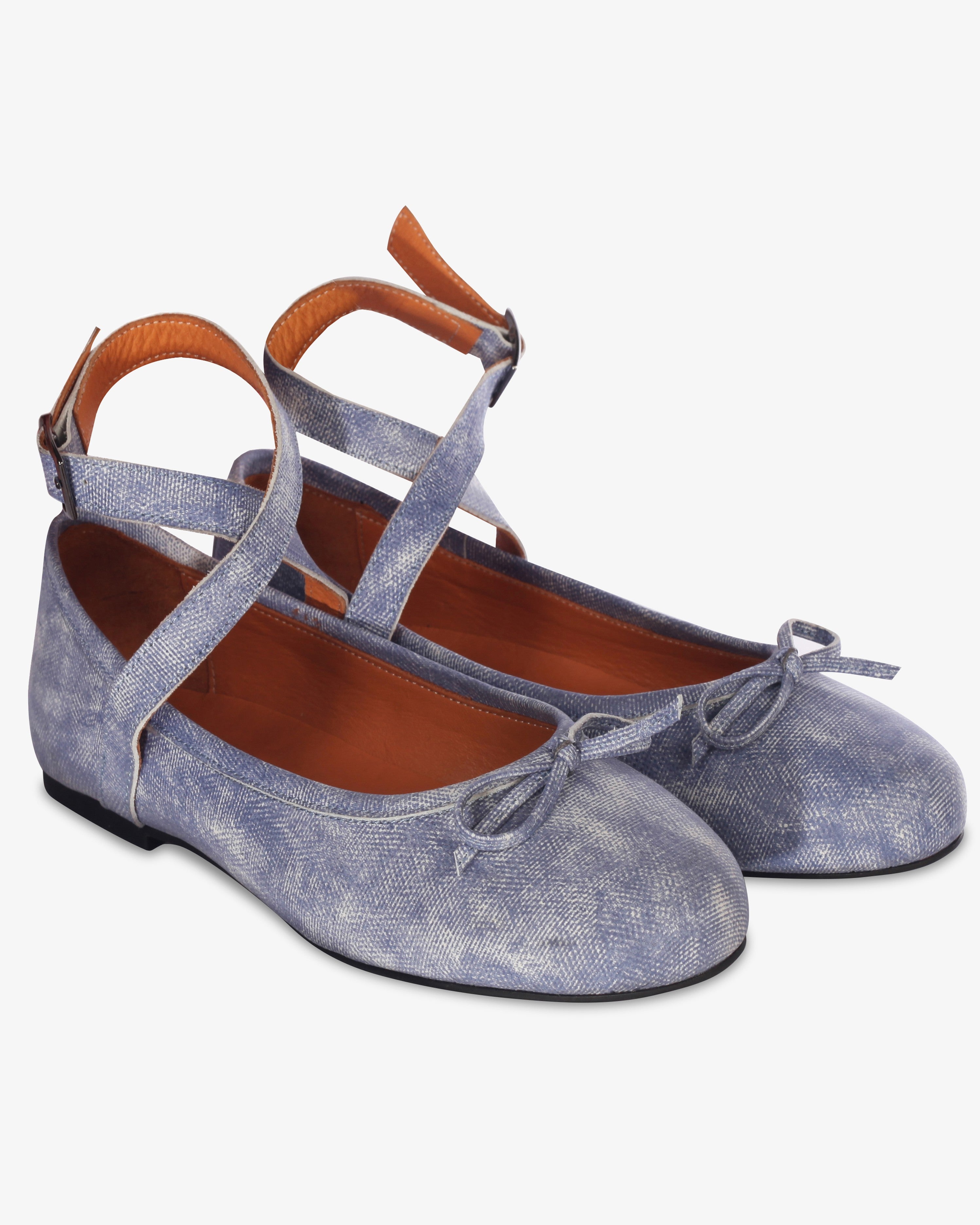 Denim Rengi Bilekten Bağlama Balerin/Babet