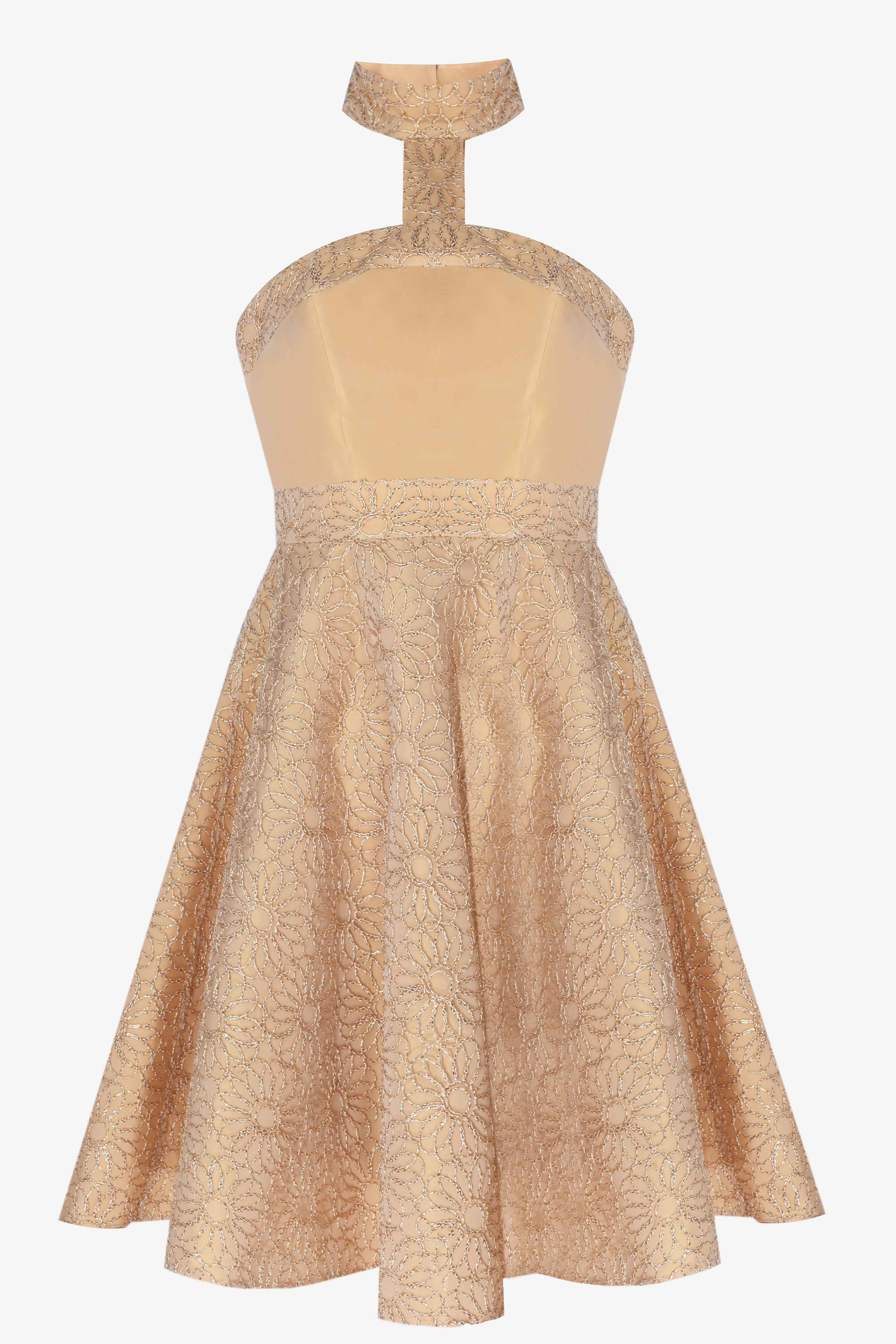 Yellow Butter Taffeta Dress with Lace Overlay