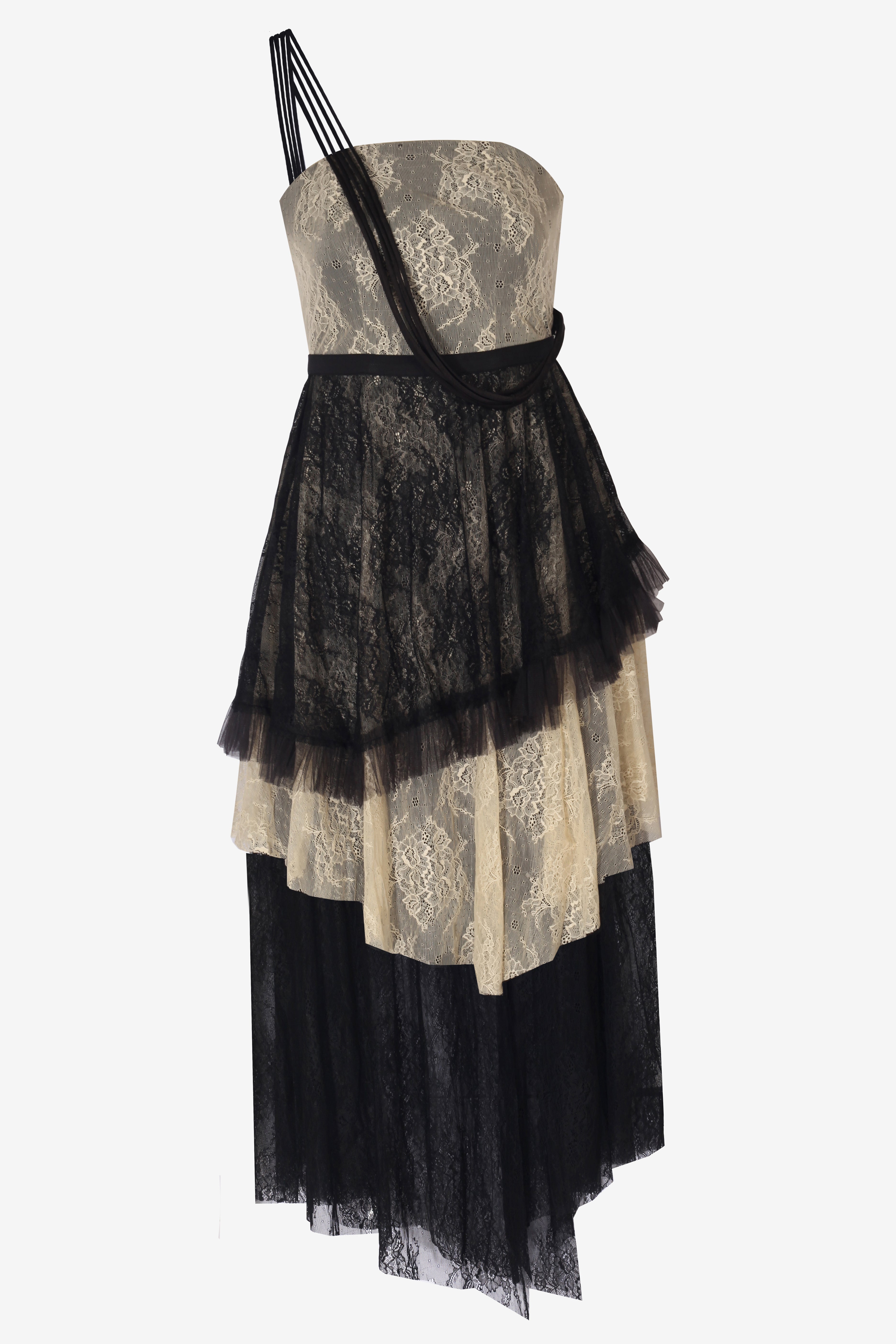 Beige/Black Asymmetric Strap Maxi Dress