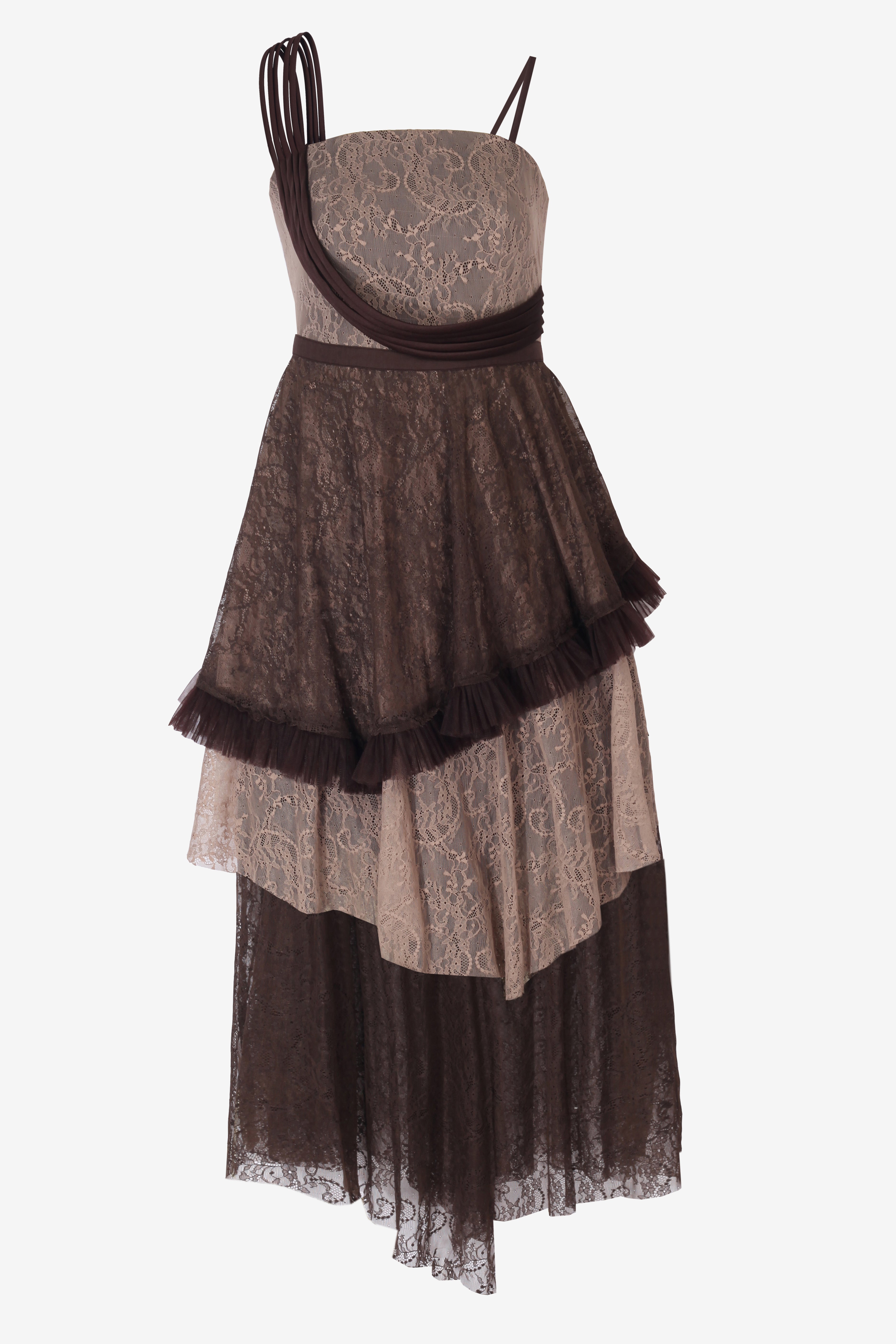 Light-Brown Asymmetric Strap Maxi Dress