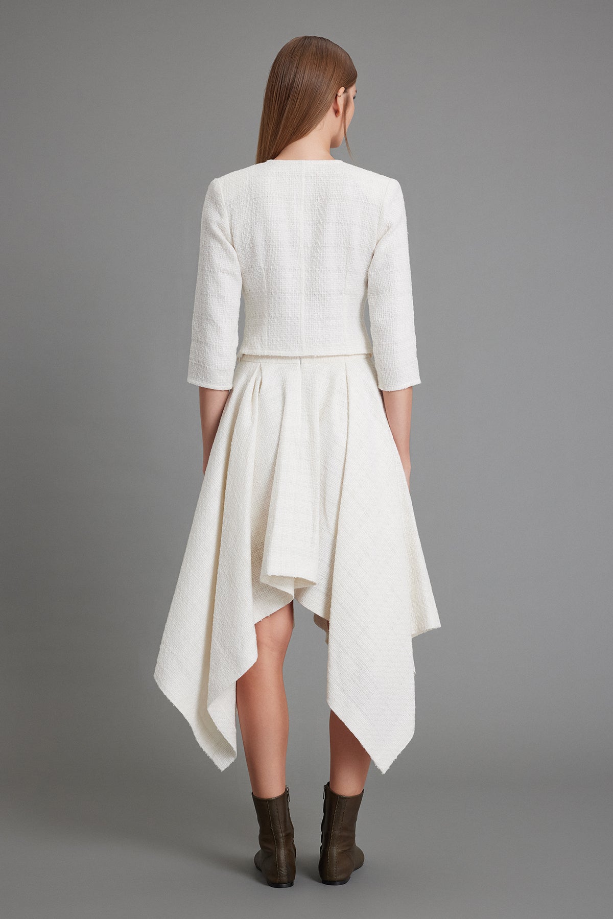 Ring-Detail Cream Tweed Top