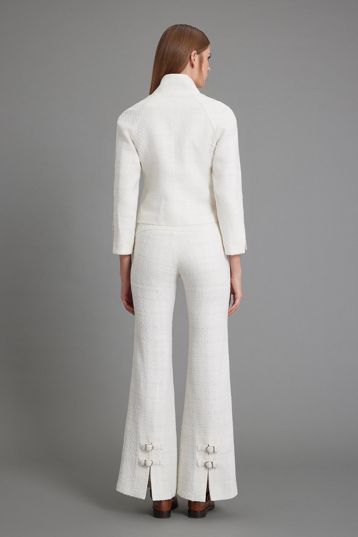 Cream Flare Tweed Trousers