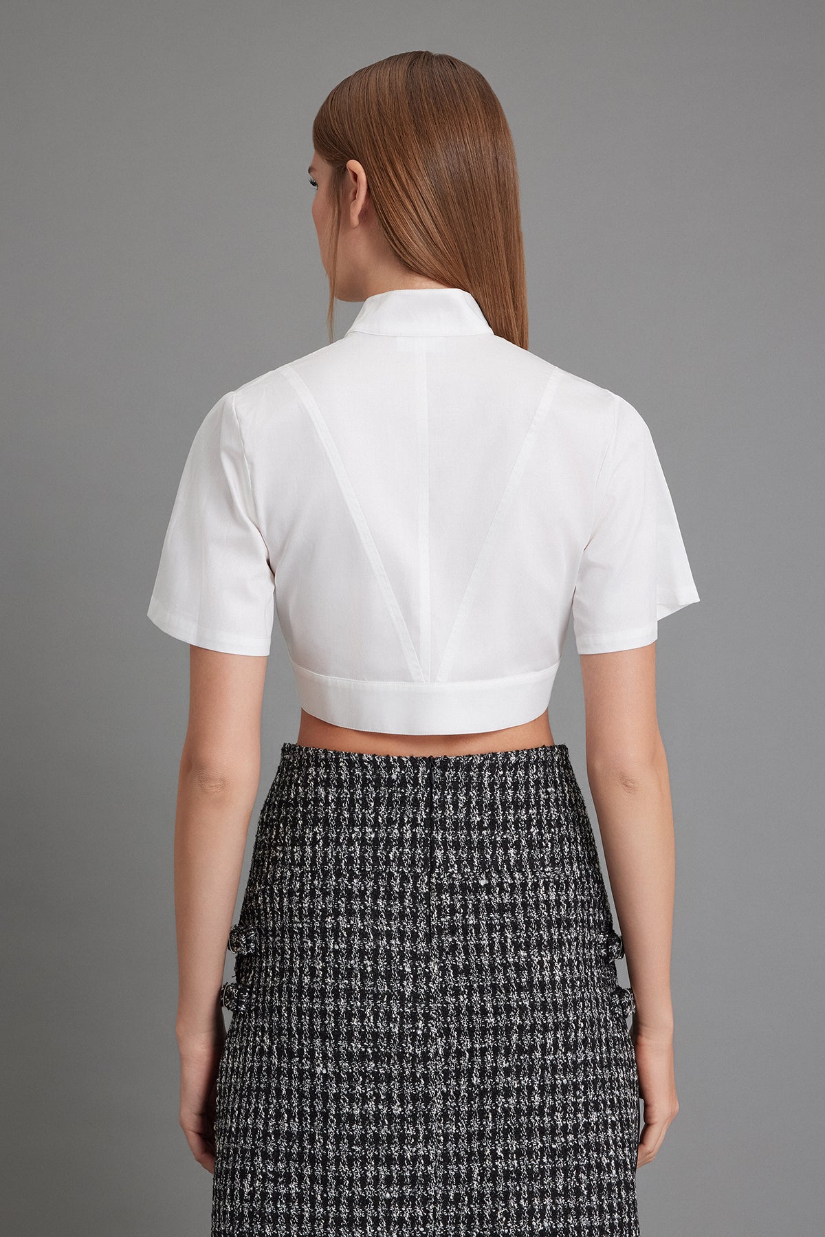 Eyelet-Detail Short-Sleeve Satin Poplin Blouse