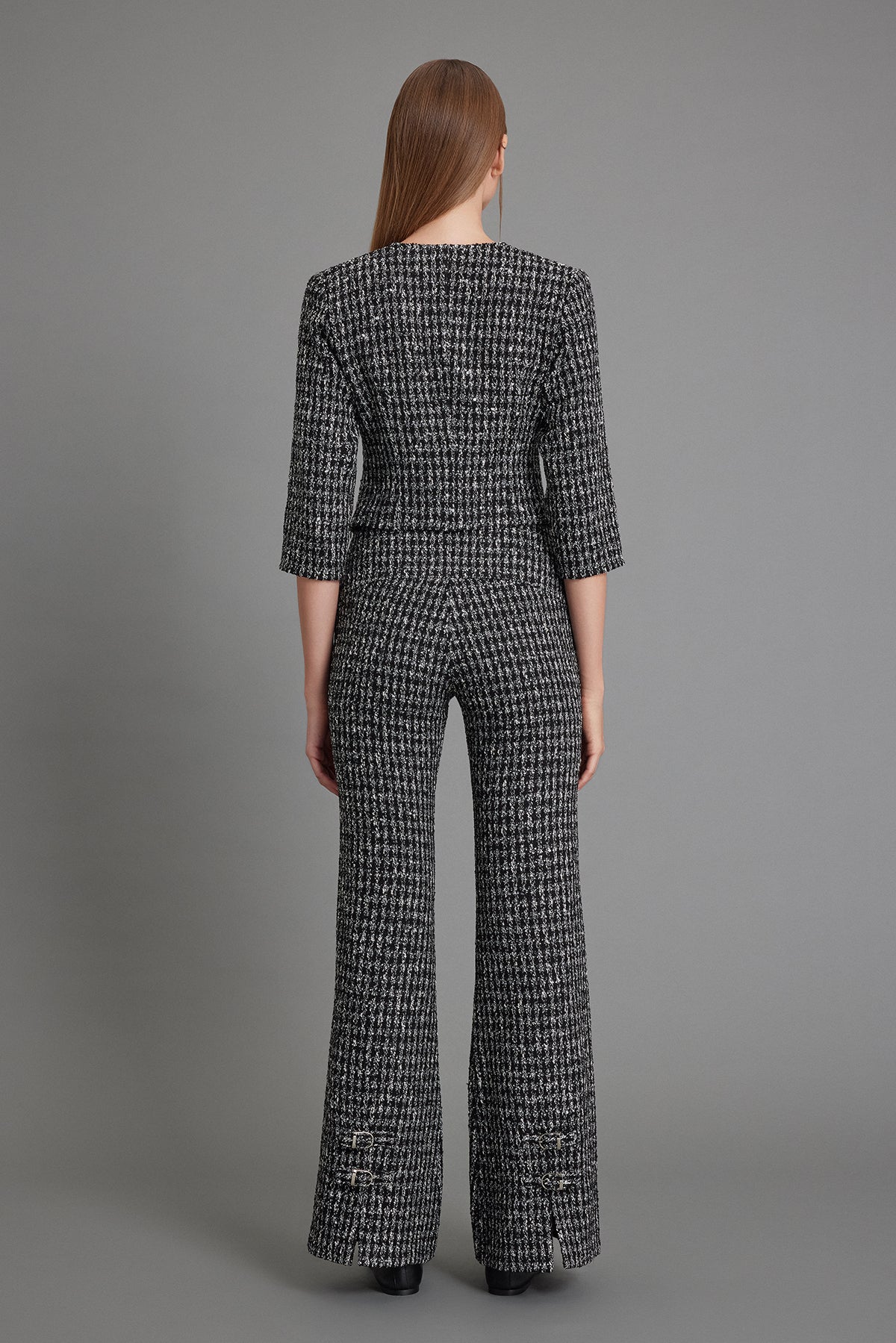 Black-Cream Flare Tweed Trousers