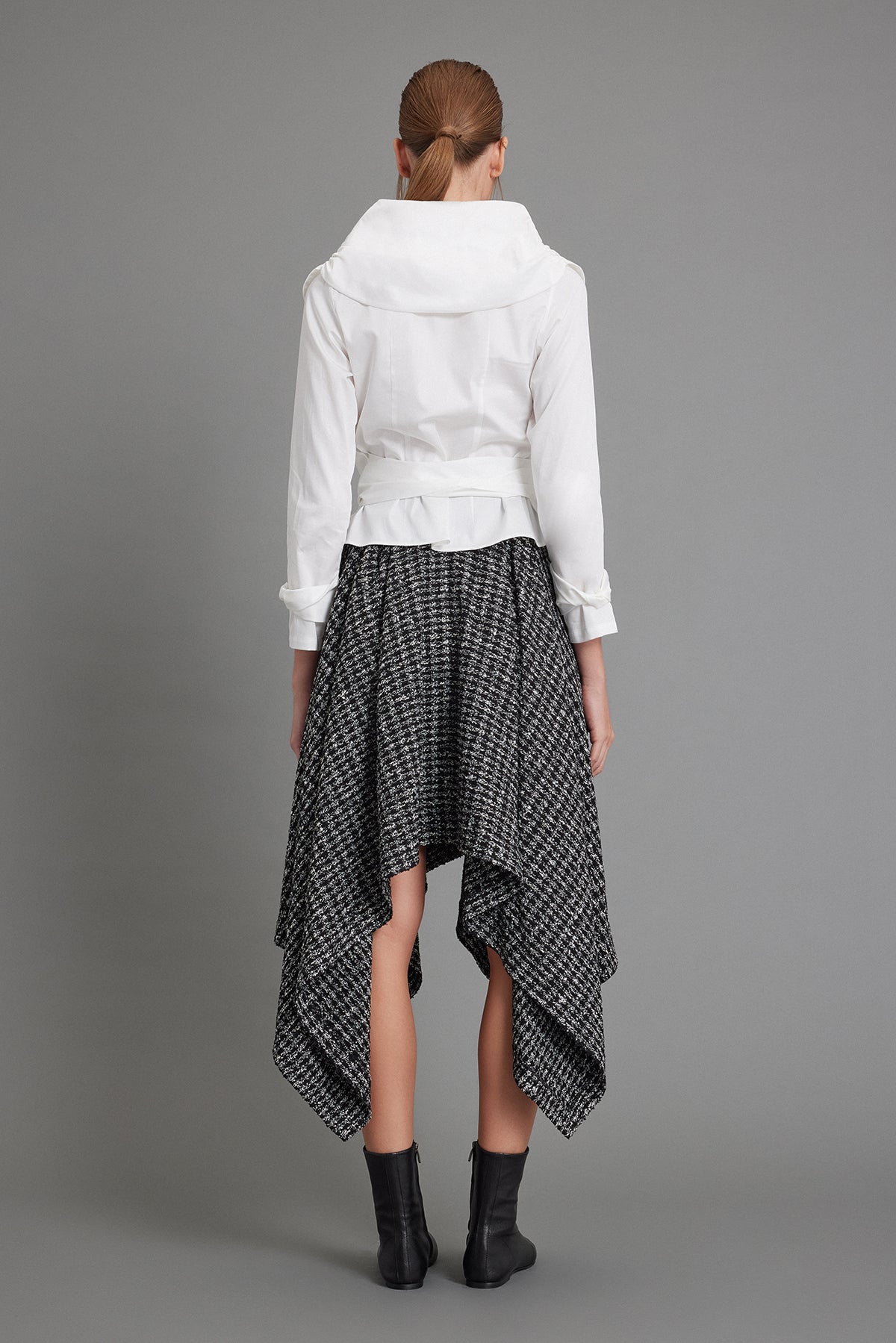 Handkerchief-Hem Black & Cream Tweed Skirt
