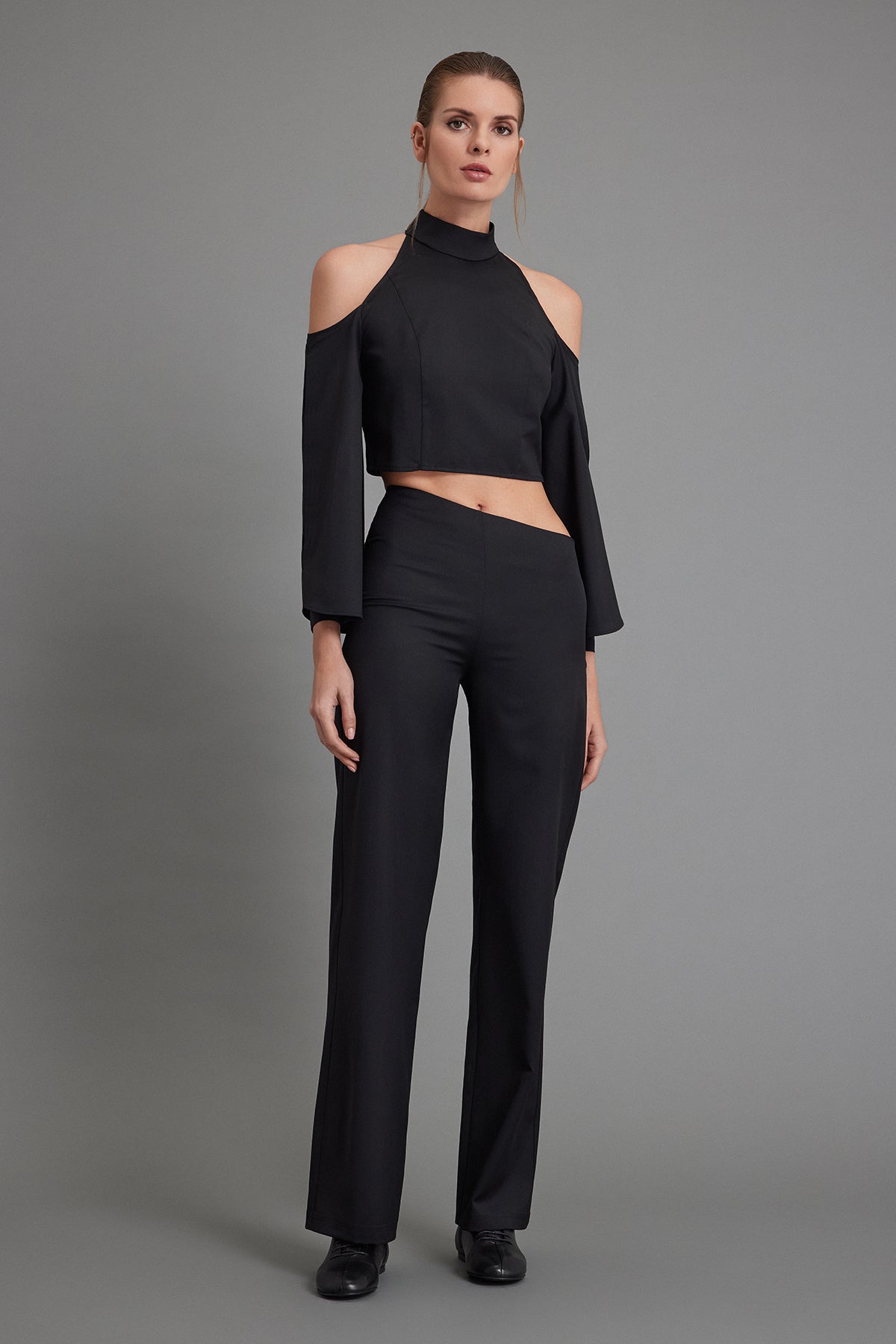 Asymmetric-Waist Straight-Leg Wool Trousers