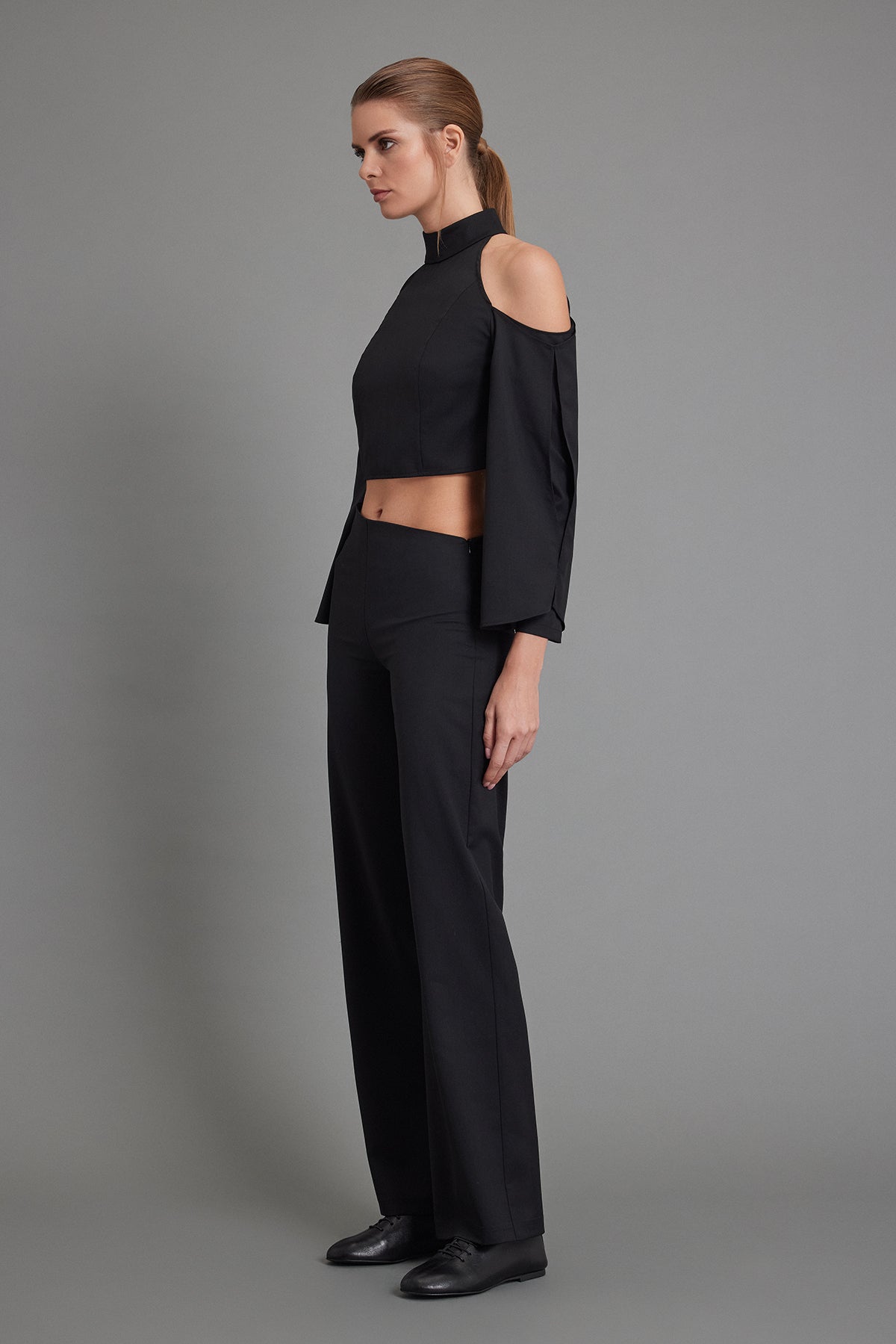 Asymmetric-Waist Straight-Leg Wool Trousers