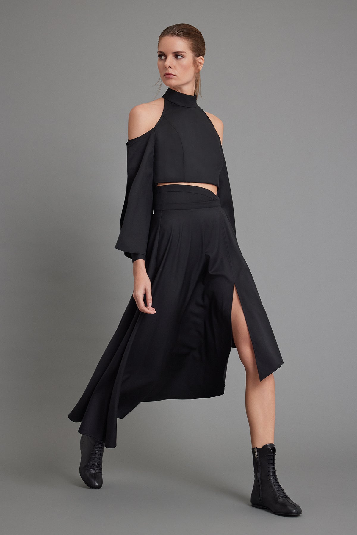 Wool Skirt with Asymmetric Hem & Waist Detailing