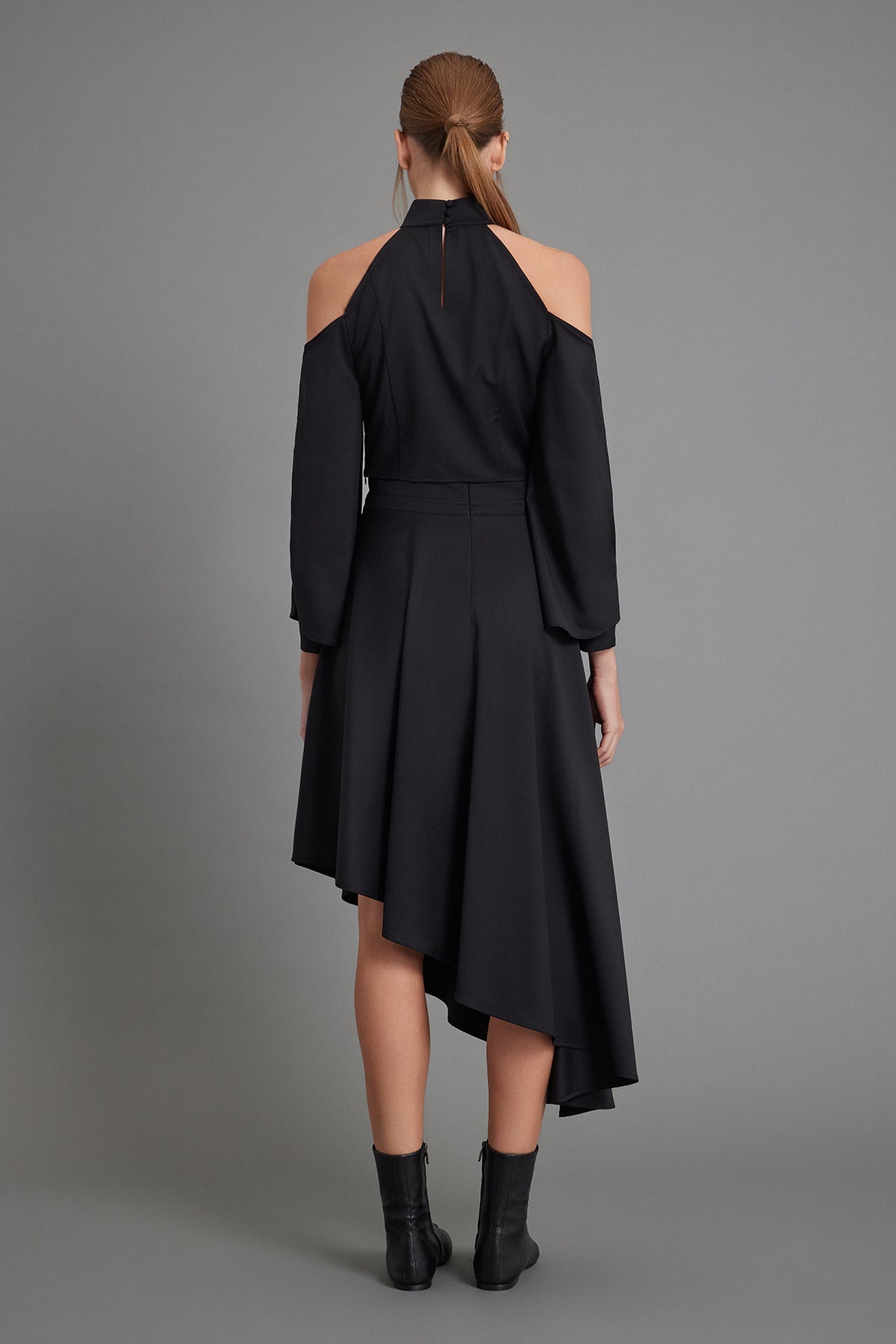 Wool Skirt with Asymmetric Hem & Waist Detailing