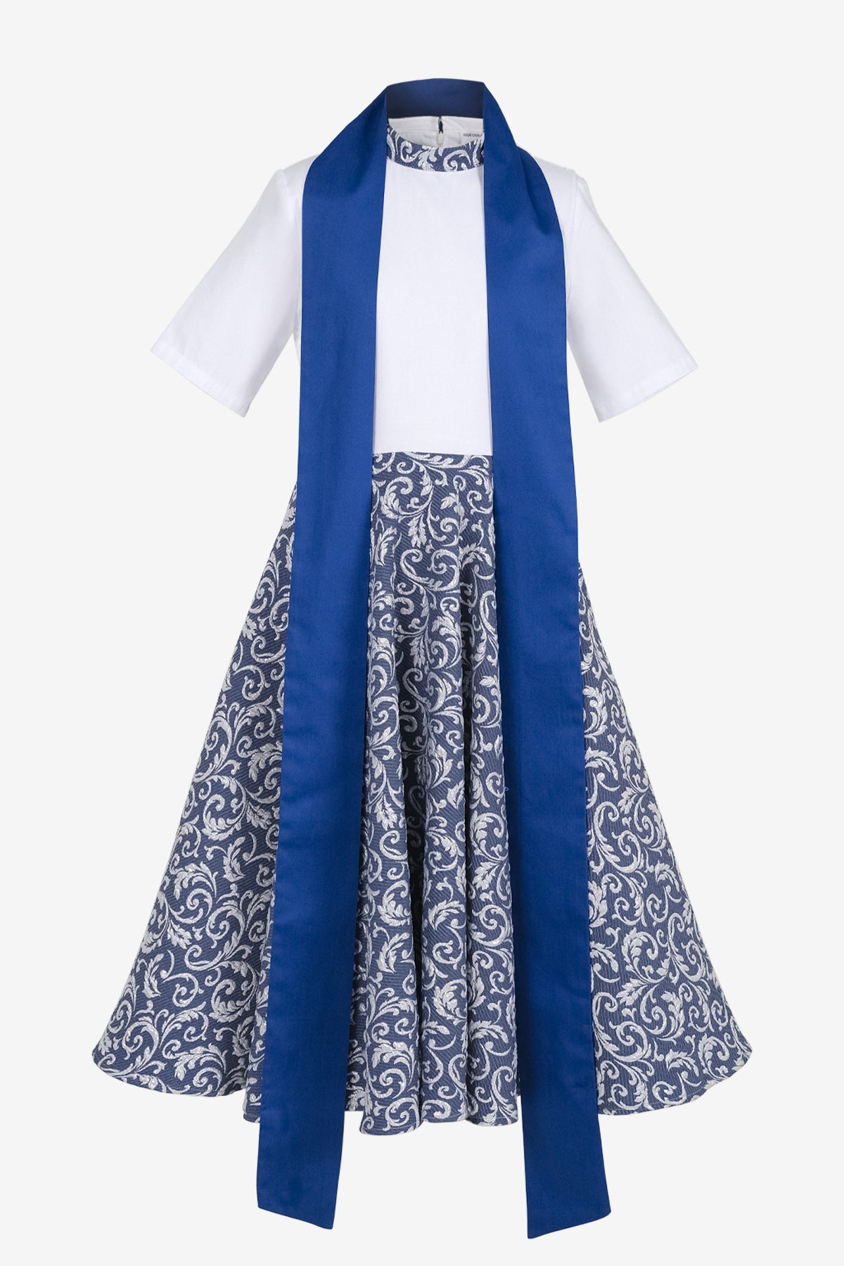 Blue-White Jacquard Midi Dress