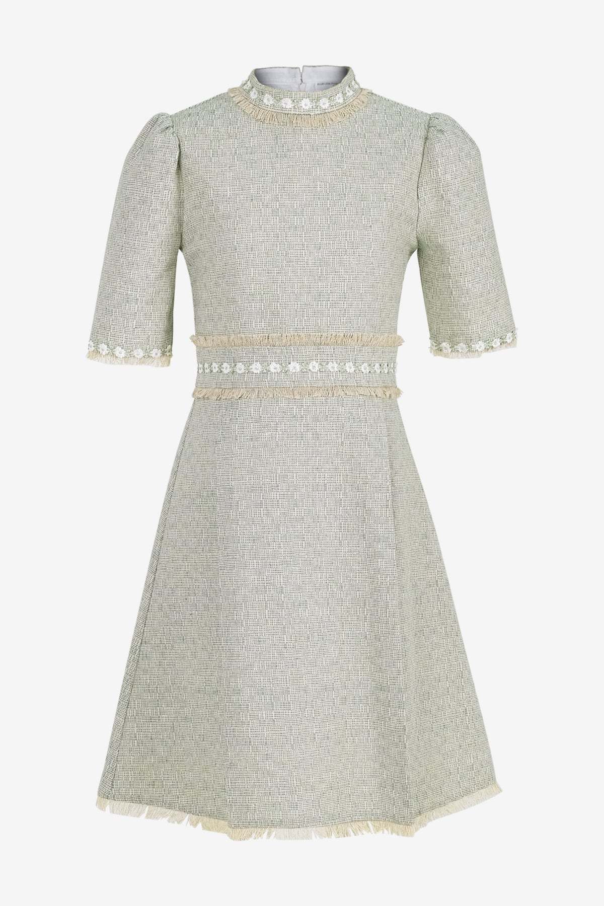 Nile Green Linen Blend Tweed Dress