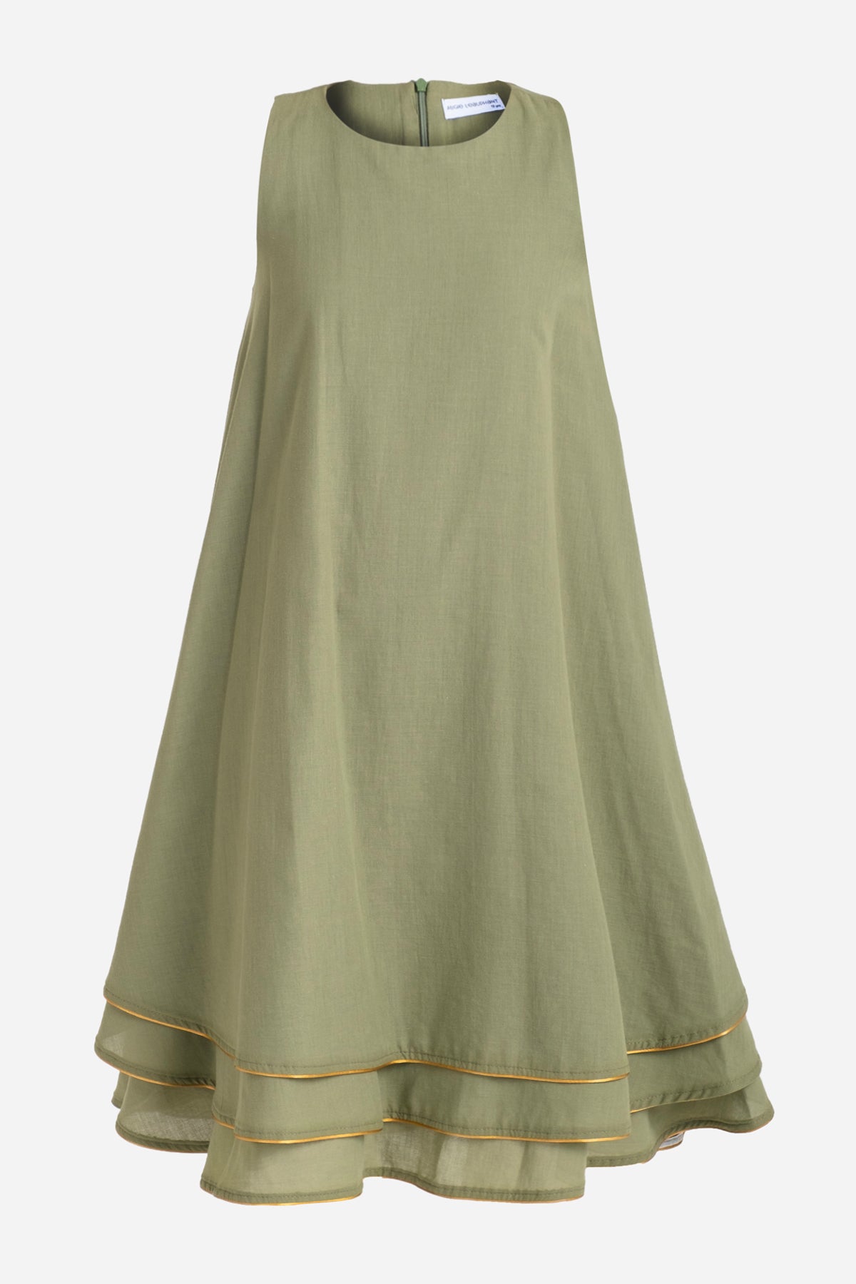 Olive Green Sleeveless Layered Voile Dress