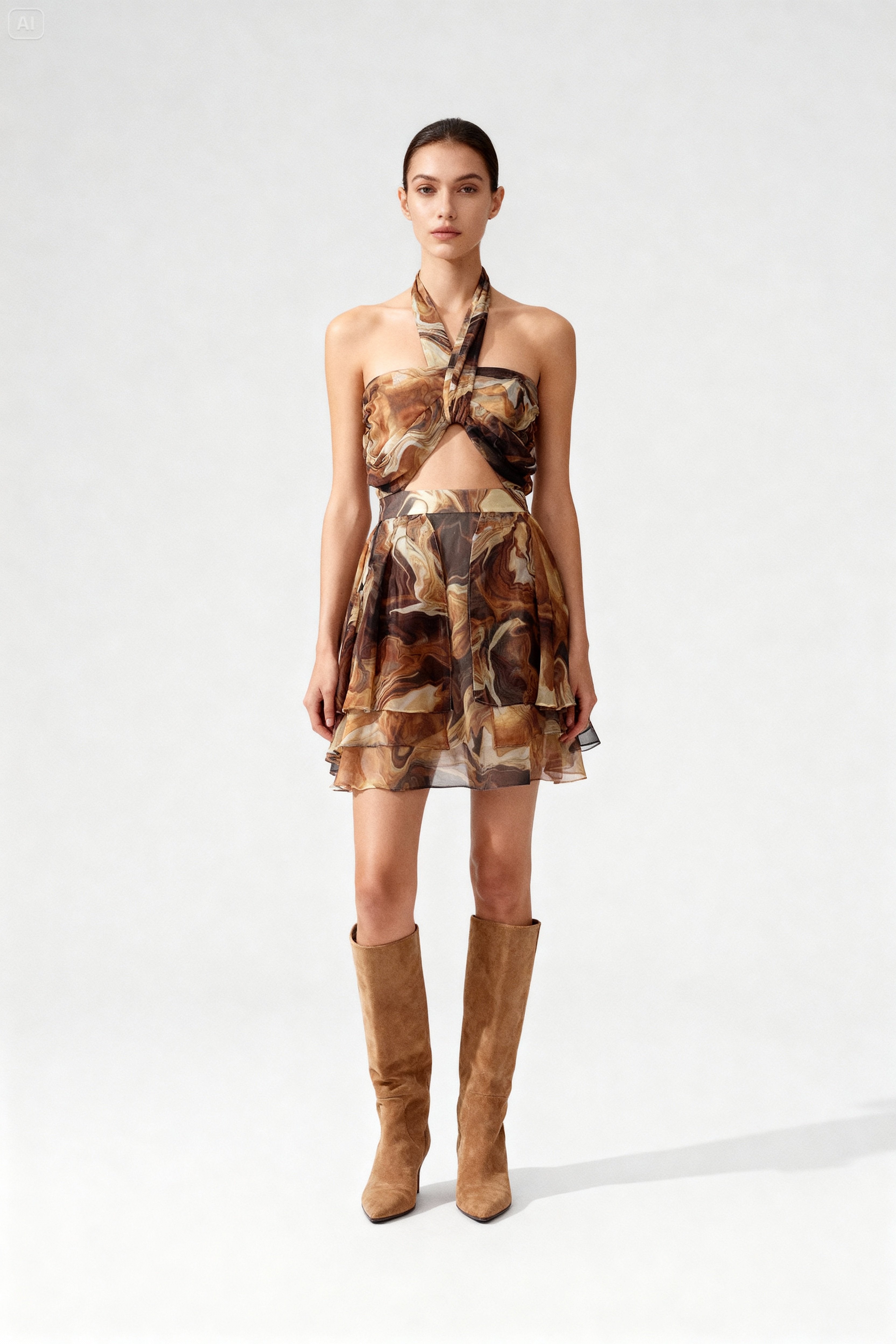 Orange-Brown Chiffon Dress